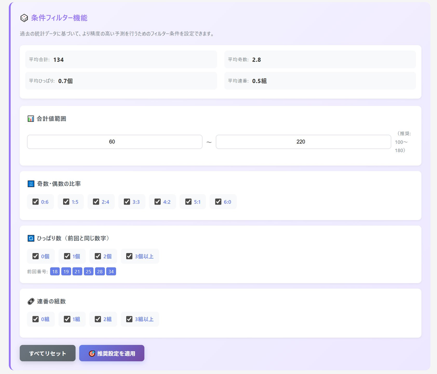 条件フィルター機能画面